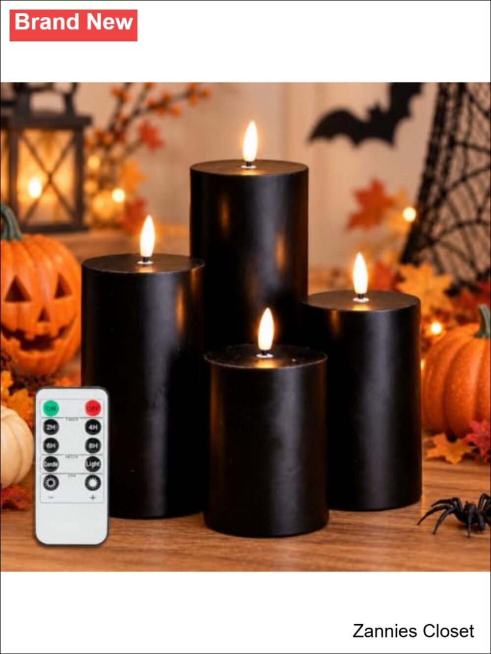 👻 Halloween Flameless Pillar Candles Set of 4 with Remote Timer Matte